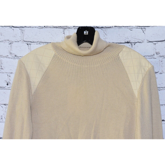 Carlisle Long Sleeve Leather Ribbed Wool Cashmere Blend Turtleneck Size Medium - Picture 3 of 6